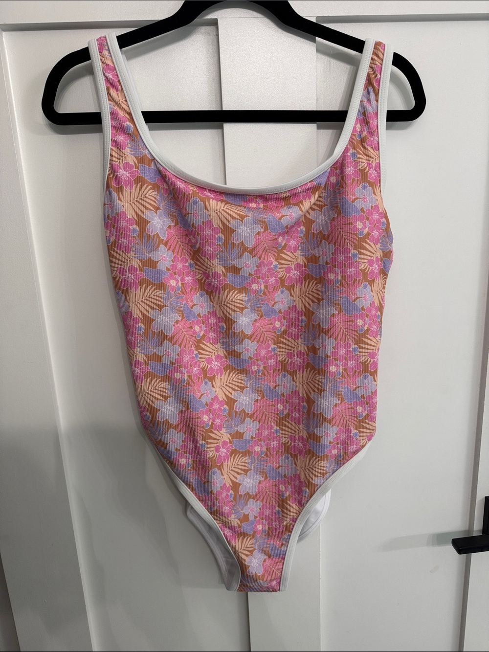 LainSnow Ribbed Floral One-Piece Swimsuit - Pink
